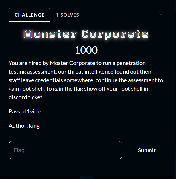 Monster Corporate challenge description