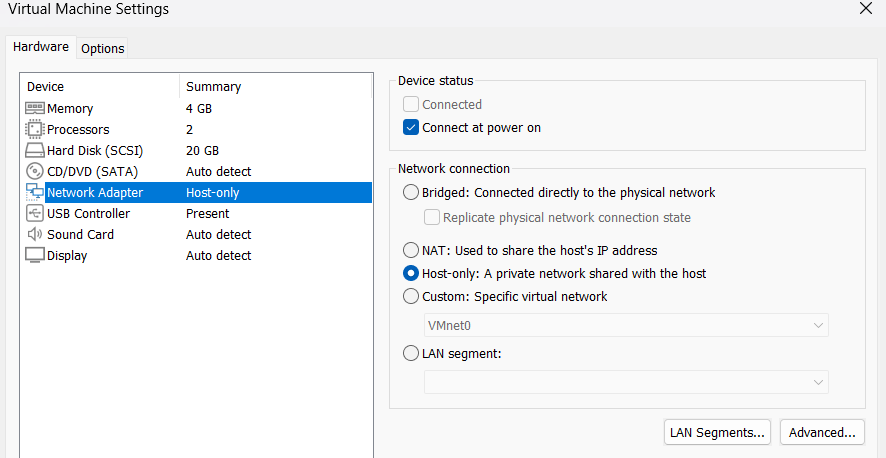 Virtual machine network settings