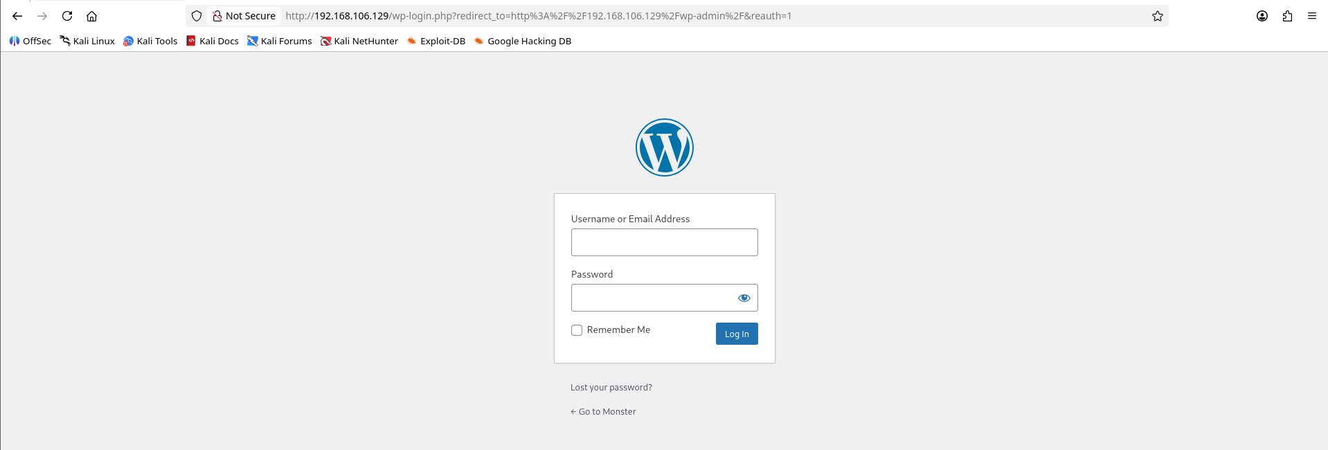 WordPress login page