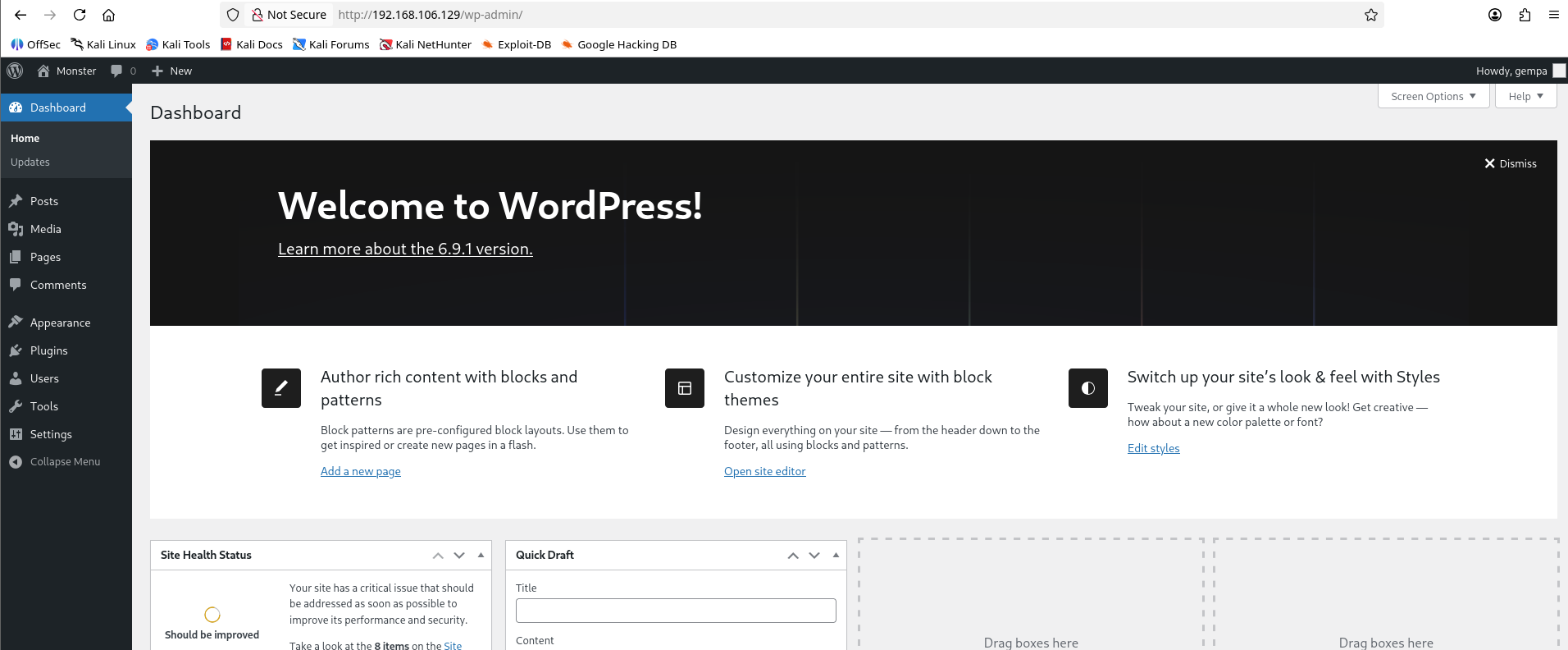 Successful WordPress admin login