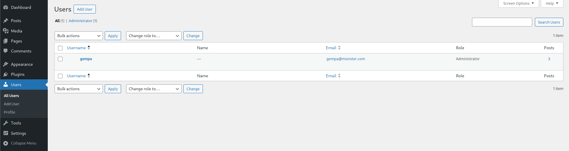 WordPress admin dashboard user permissions